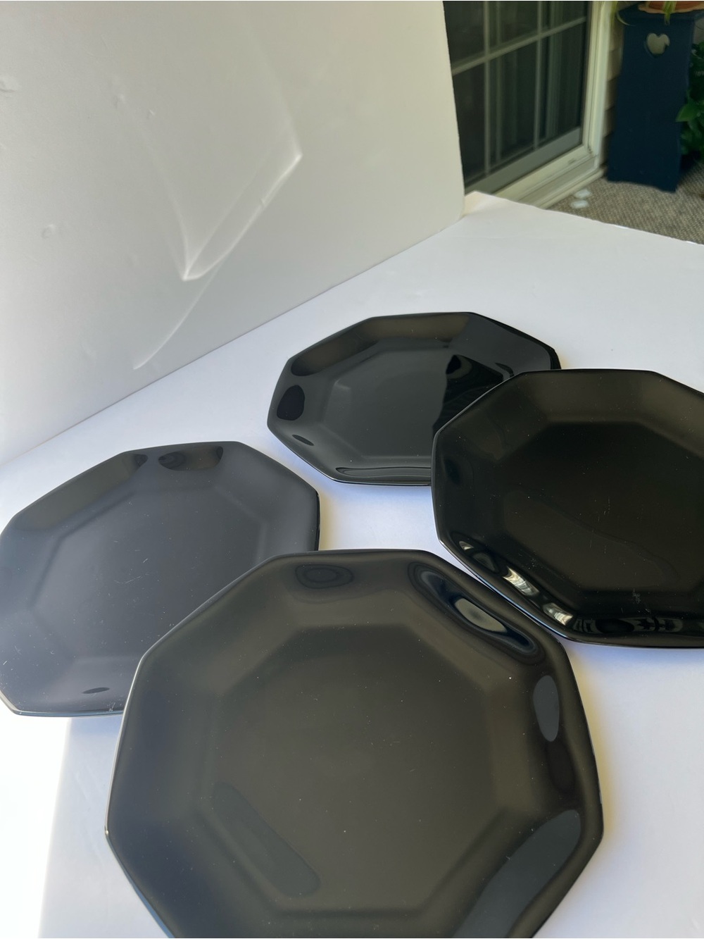 Arcoroc Octime Set of 4 Black Octagonal Glass 7 1/8" Salad Plates Made in France